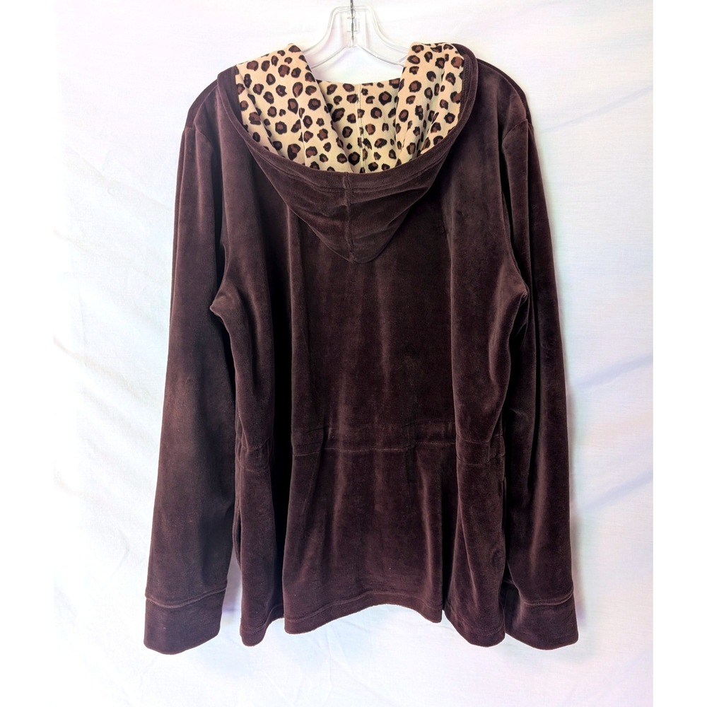 Vintage Y2K Silverwear Velour Hoodie XL Brown Leopard Print Glam Grunge Urban